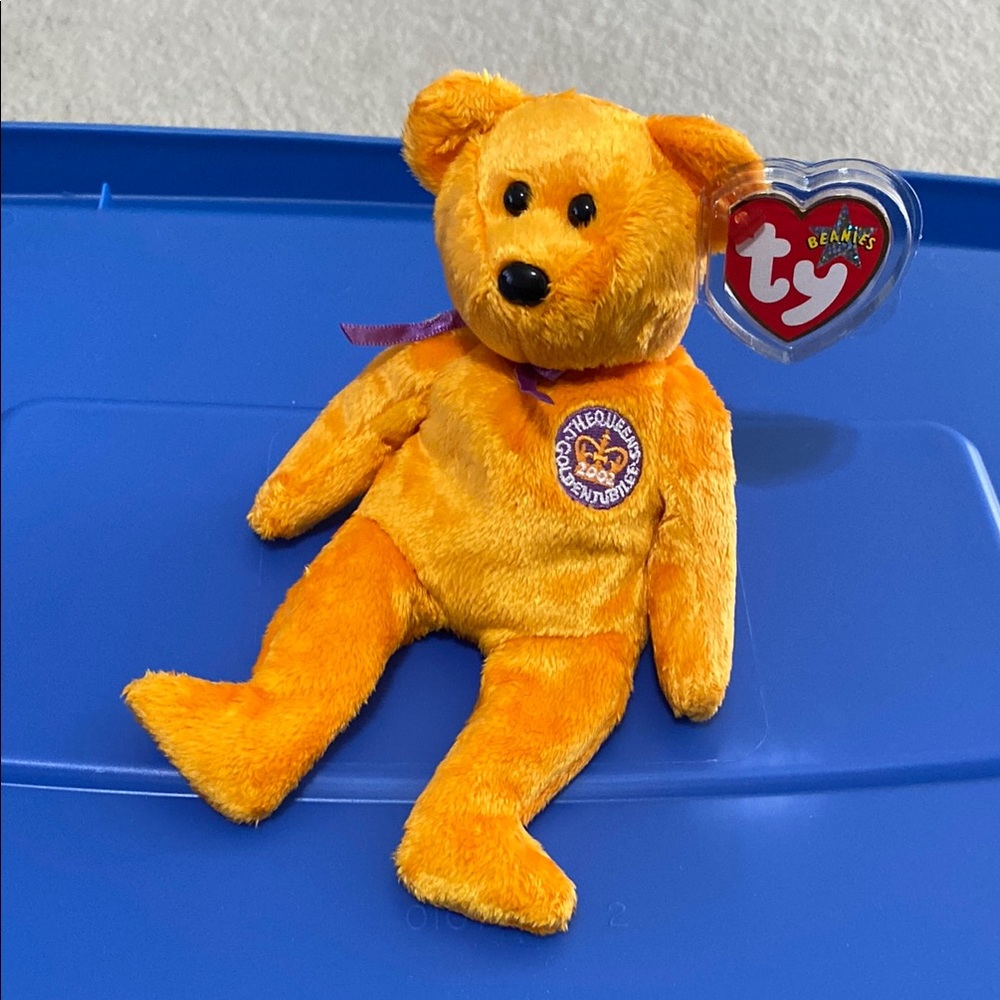 TY Beanie Baby, 2002 Vintage NWT, CELEBRATIONS Queens Golden Jubilee Bear Plush